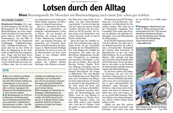Artikel zu einem Jahr EUTB Ostallgäu-Kaufbeuren